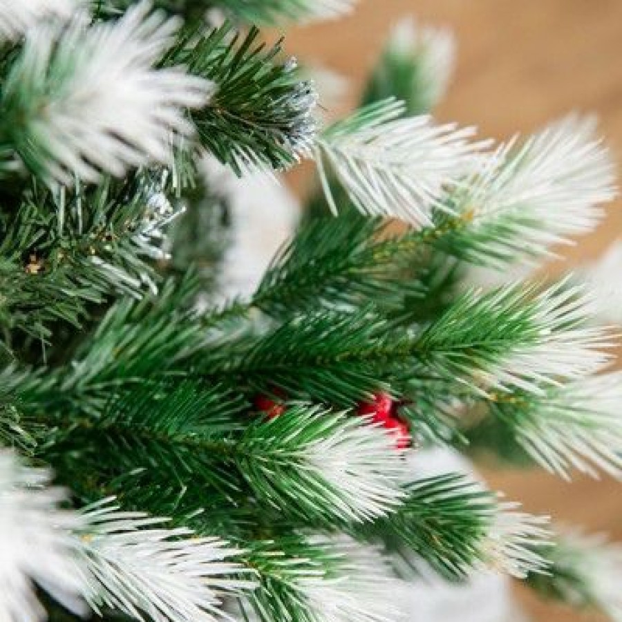 Douglas Fir * | Homcom Christmas Tree Artificial Snow-Flocked Automatic Open With Red Berries