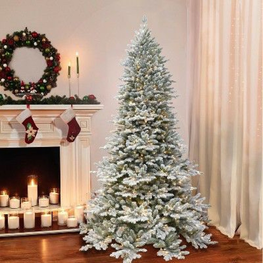 Douglas Fir * | 7.5Ft Puleo Pre-Lit Full Flocked Royal Majestic Douglas Fir Down-Swept With Sure Lit Clear Incandescent Lights