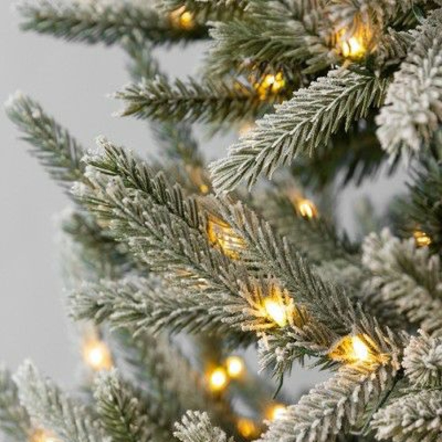 Pine * | Home Heritage Snowy Abies Pine Prelit Flocked Artificial Christmas Tree, Clear Dimmable Fairy Lights, Quick Set-Up, Pvc Tips, Stand, Green