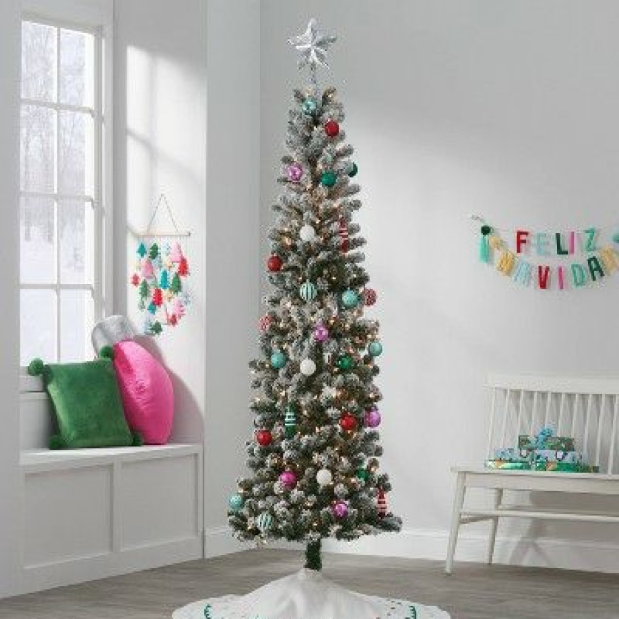 Alberta Spruce * | 7' Pre-Lit Slim Flocked Alberta Spruce Artificial Christmas Tree Clear Lights Wondershop