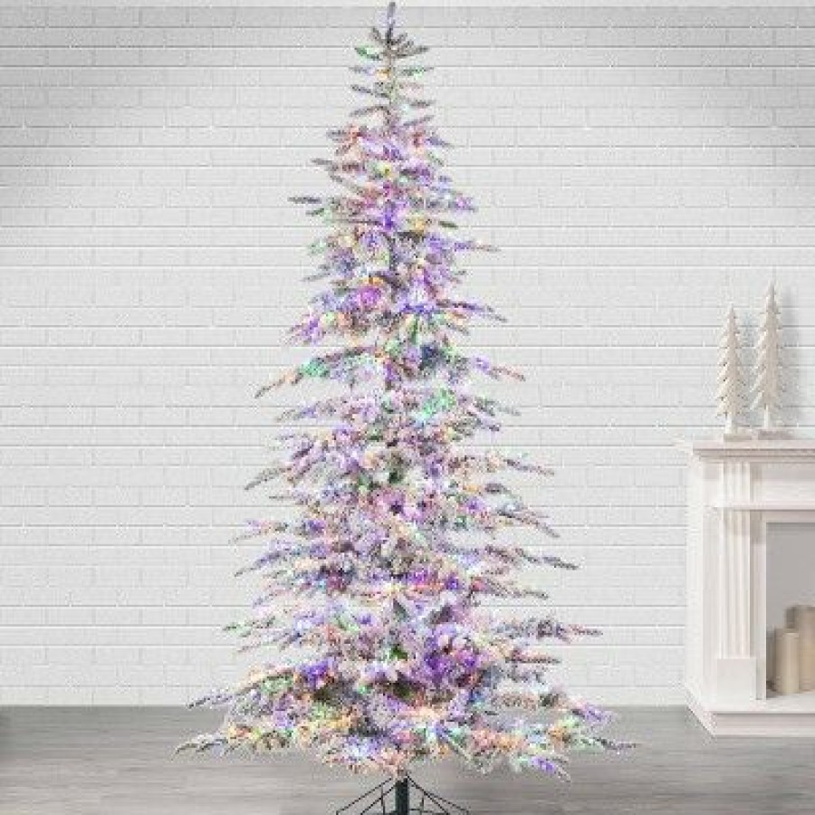 Pine * | 7.5Ft Sterling Tree Company Full Flocked Mountain Led Pre-Lit Pine Artificial Christmas Tree