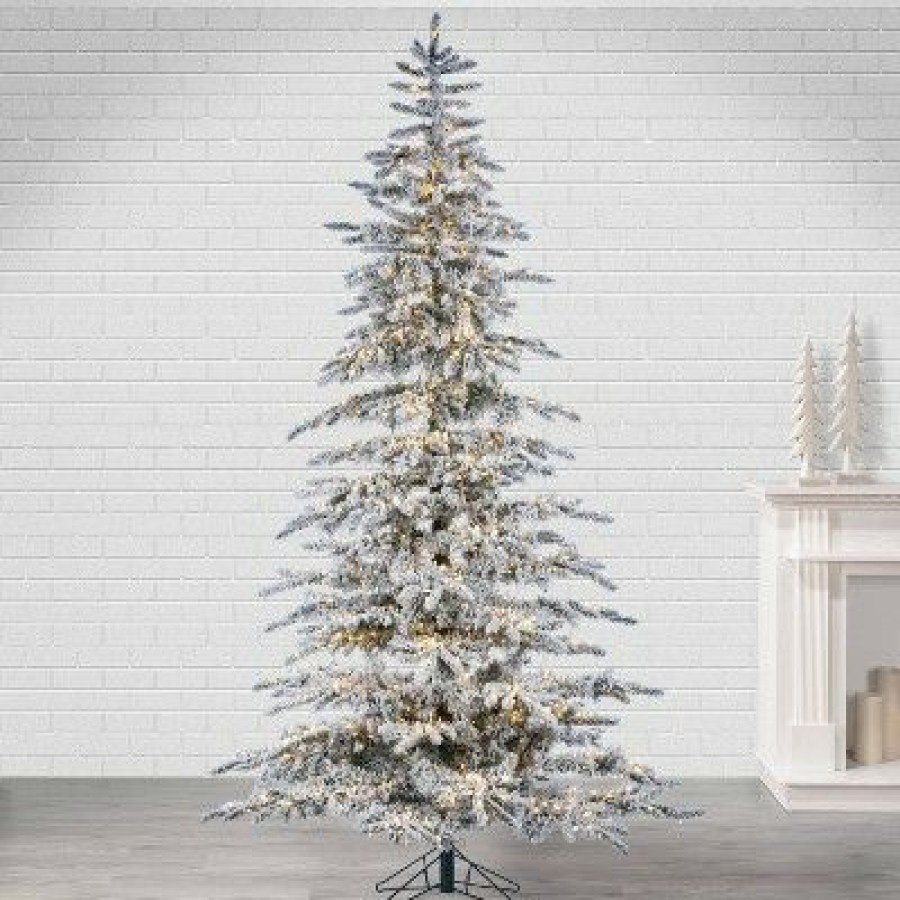 Pine * | 7.5Ft Sterling Tree Company Full Flocked Mountain Led Pre-Lit Pine Artificial Christmas Tree