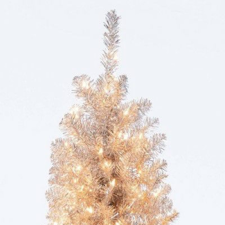 Pine * | 6.5Ft Pre-Lit Rose Gold Tinsel Artificial Christmas Tree Wondershop