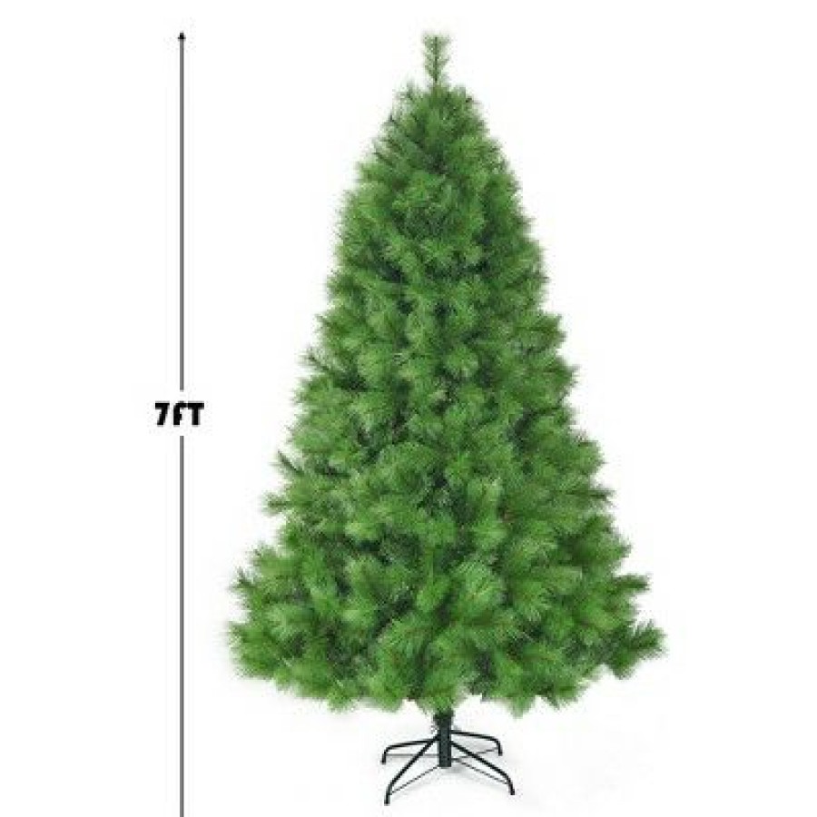 Pine * | Costway 7 Ft Hinged Artificial Christmas Tree Holiday Decoration W/ Foldable Metal Stand