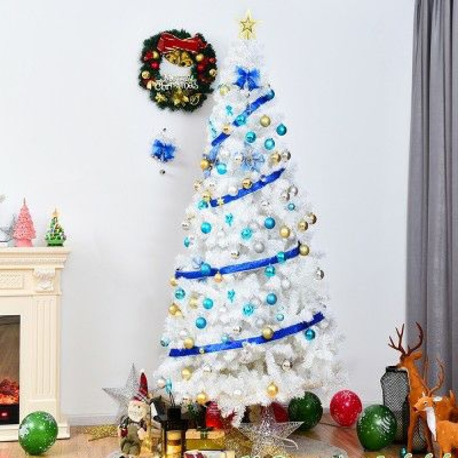 Pine * | Tangkula 8Ft White Artificial Pvc Christmas Tree Festive Winter Tree W/ Stand (Indoor/Outdoor)