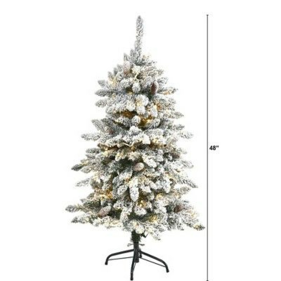 Fir Wood * | 4Ft Nearly Natural Pre-Lit Led Flocked Livingston Fir Artificial Christmas Tree Clear Lights