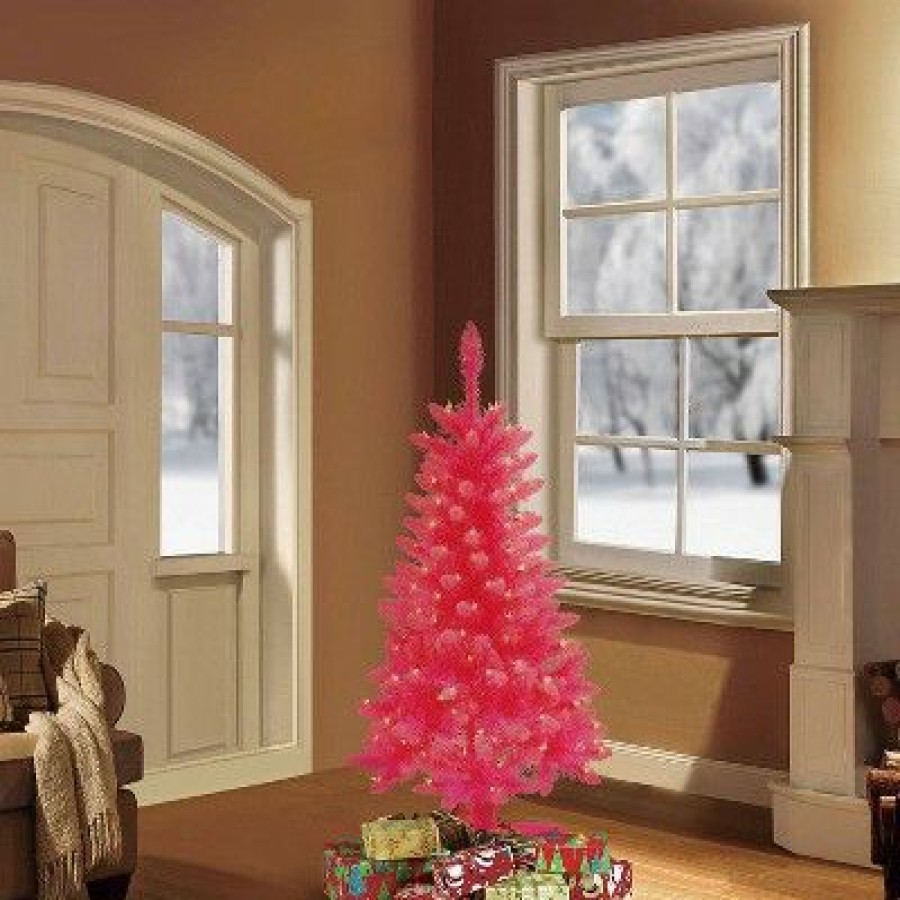 Pine * | 4Ft Pre-Lit Fashion Artificial Christmas Tree Pink Puleo