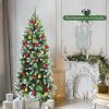 Pine * | Costway 5Ft6Ft7.5Ft Unlit Snowy Hinged Artificial Christmas Pencil Tree W/ Red Berries