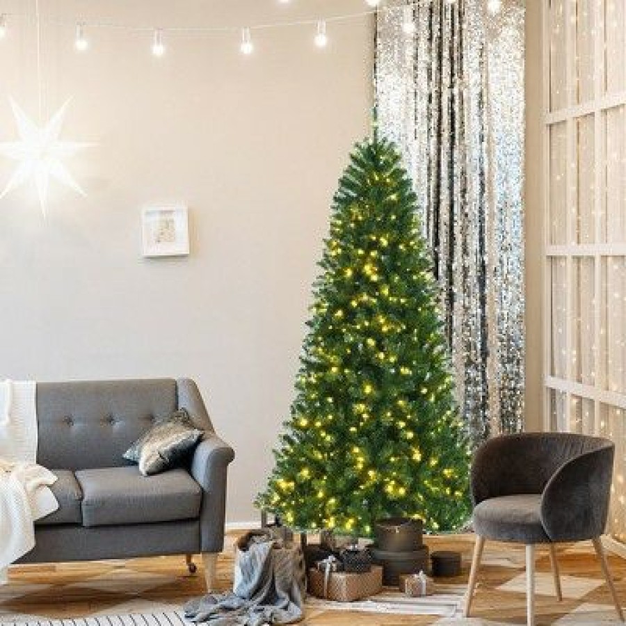 Pine * | Costway 6Ft Pre-Lit Hinged Christmas Tree W/ Remote Control & 9 Lighting Modes