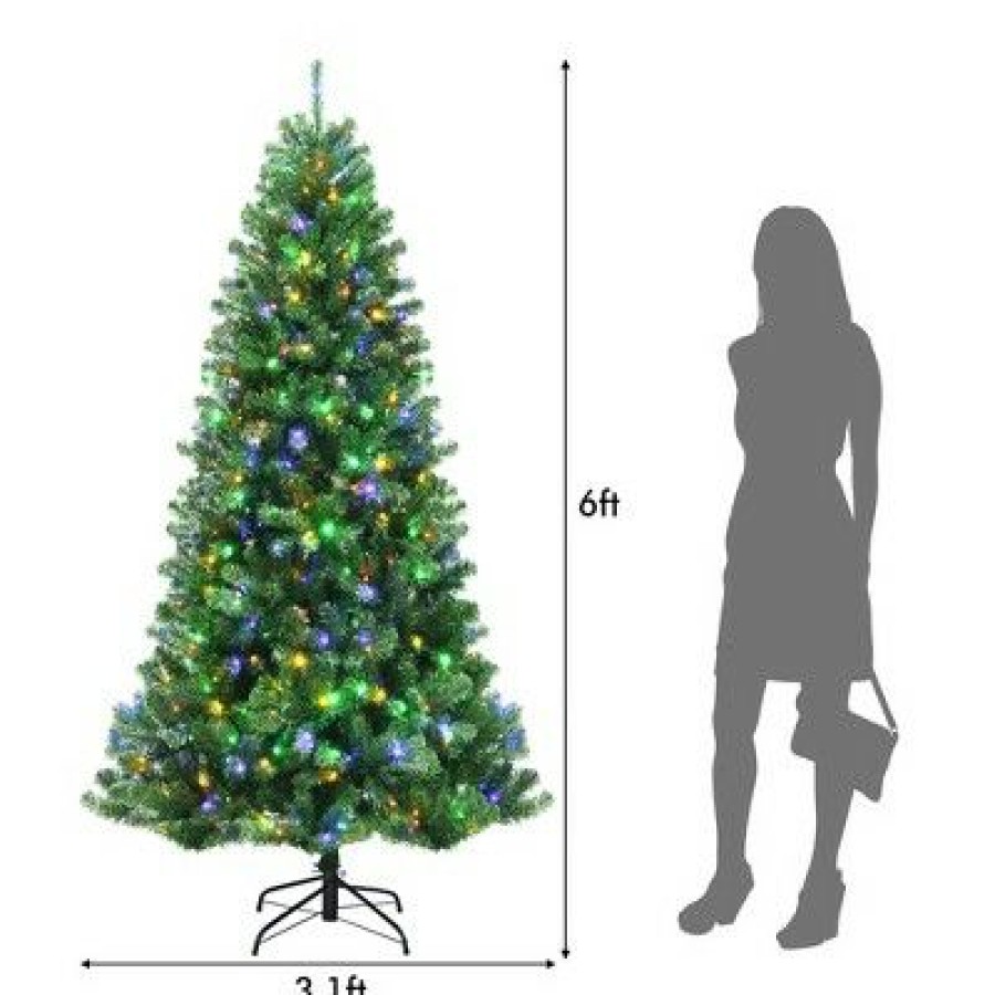 Pine * | Costway 6Ft Pre-Lit Hinged Christmas Tree W/ Remote Control & 9 Lighting Modes