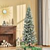 Pine * | Homcom Artificial Flocked Christmas Tree, Xmas Pencil Tree, Holiday Home Indoor Decoration For Party With Automatic Open, Green