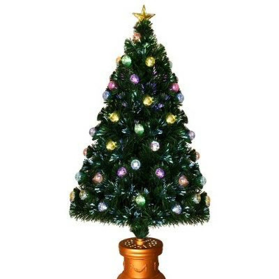 Pine * | Costway 4Ft Pre-Lit Fiber Optical Firework Christmas Tree Gold Top Star