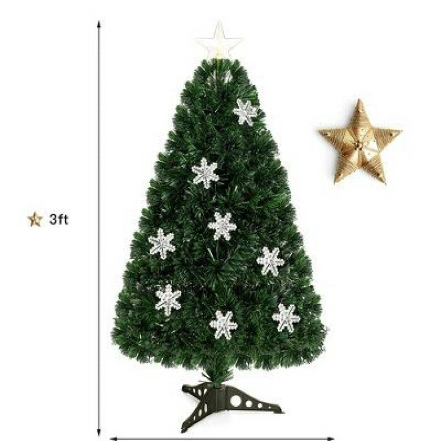 Pine * | Costway 3Ft Pre-Lit Fiber Optic Christmas Tree Multicolor Lights