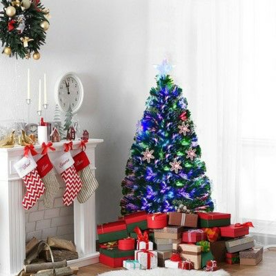 Pine * | Costway 3Ft Pre-Lit Fiber Optic Christmas Tree Multicolor Lights