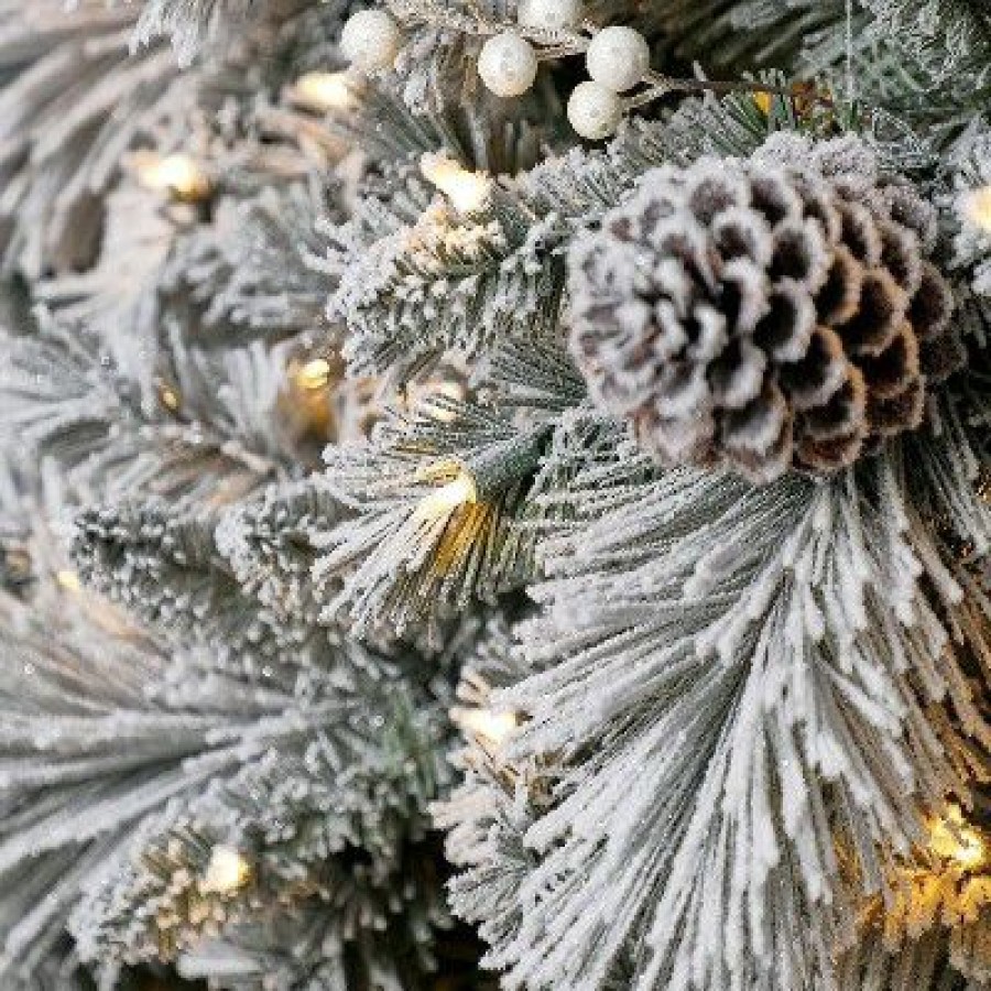 Unidentified Plant Variety * | Home Heritage Pre-Lit Snowdrift Flocked Artificial Holiday Tree, Clear Lights, Natural-Looking Pvc Foliage Tips, Metal Stand