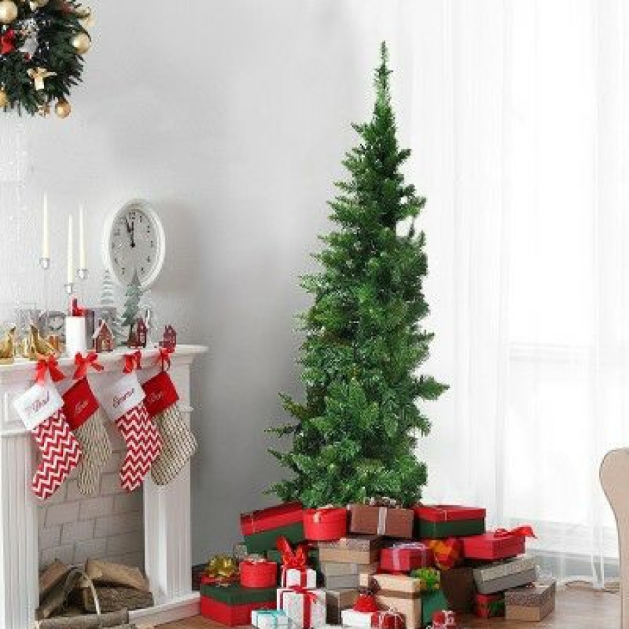 Pine * | Costway 6Ft Pre-Lit Pvc Artificial Half Christmas Tree 250 Led Lights