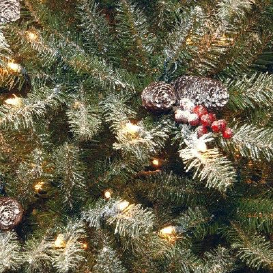 Fir Wood * | 7.5Ft National Tree Company Pre-Lit Dunhill Fir Hinged Full Artificial Tree With Snow, Red Berries, Cones & 750 Clear Lights