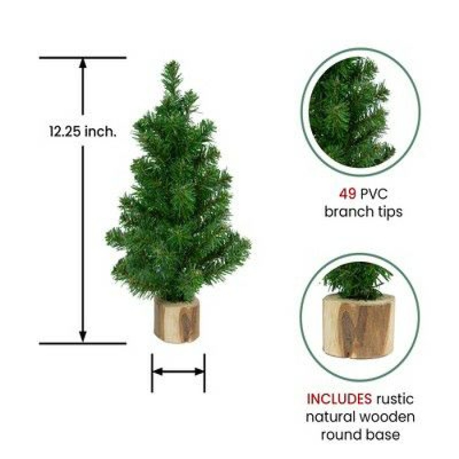 Pine * | Northlight 12.25 Alpine Slim Artificial Christmas Tree With Wood Base, Unlit