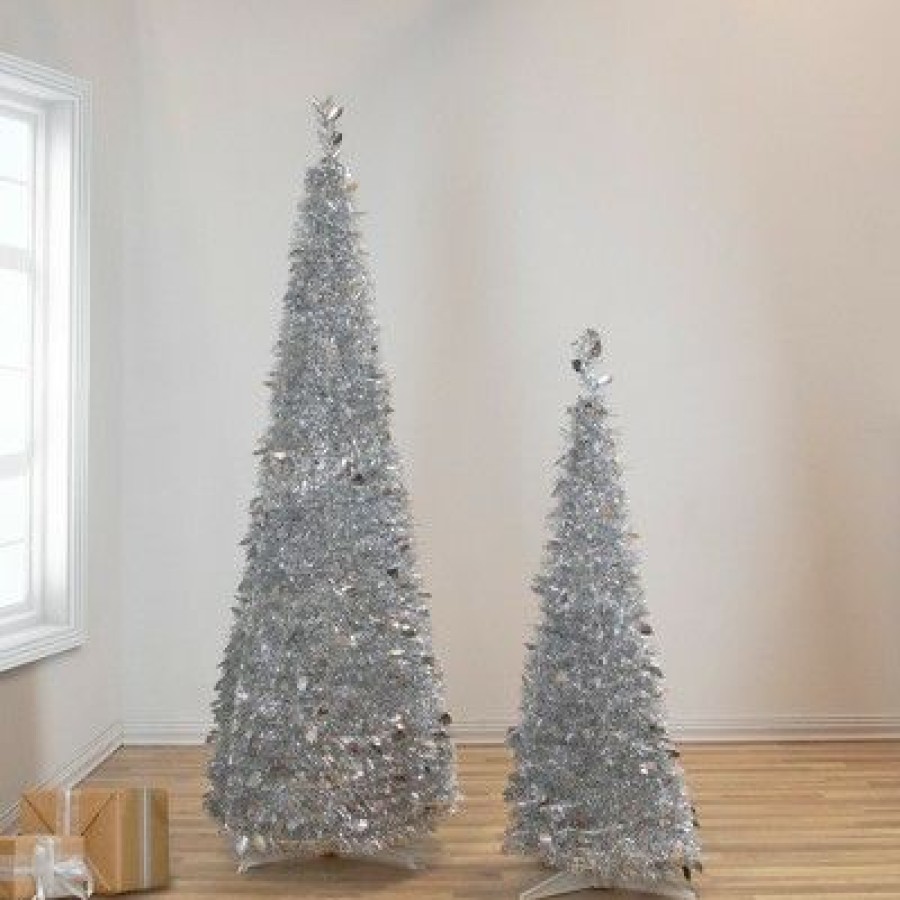 Pine * | Northlight 4 Silver Tinsel Pop-Up Artificial Christmas Tree, Unlit