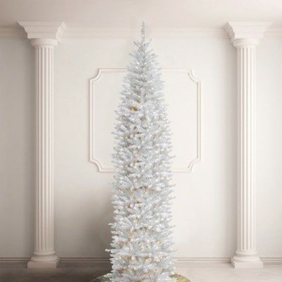 Fir Wood * | National Tree Company Artificial Pre-Lit Slim Christmas Tree, White, Kingswood Fir, White Lights, Includes Stand, 12 Feet