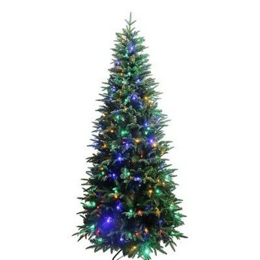 Fir Wood * | A Holiday Company Holiday Stuff Company 6 Foot Real Feel Forest Fir Slim Prelit Christmas Tree With Dual Color, Warm White, Multicolor Led Lights, And Metal Stand