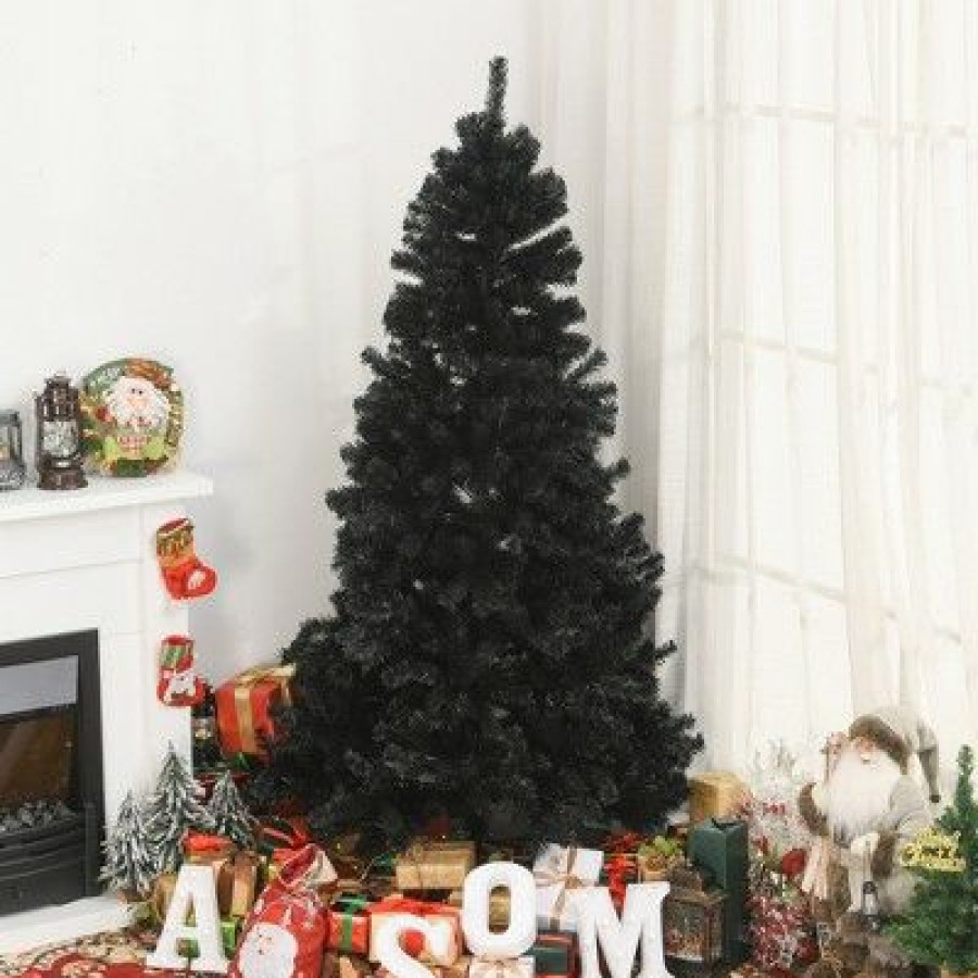 Douglas Fir * | Homcom Artificial Christmas Tree Holiday Home Decoration Automatic Open Black Halloween Style