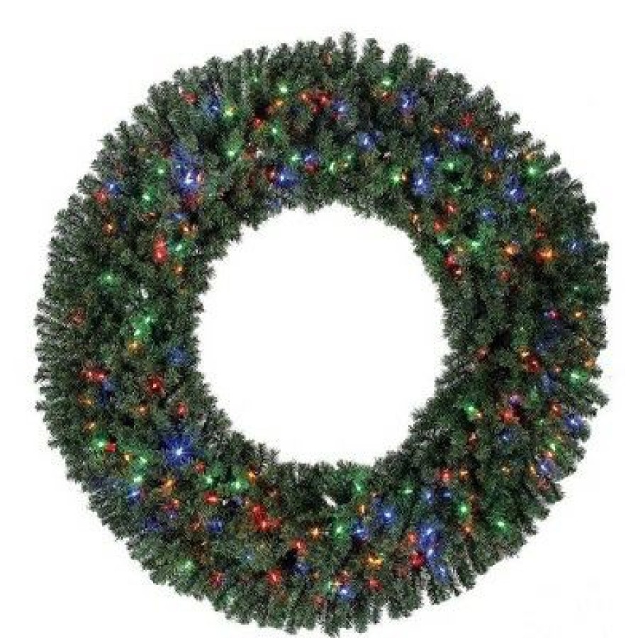 Pine * | Home Heritage Led Lit Christmas Wreath And Entry Way Artificial Christmas Tree