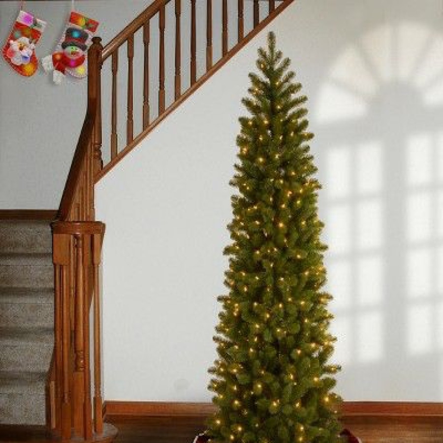 Fir Wood * | National Tree Company Pre-Lit 'Feel Real' Artificial Slim Downswept Christmas Tree, Green, Douglas Fir, White Lights, Includes Stand, 6.5 Feet