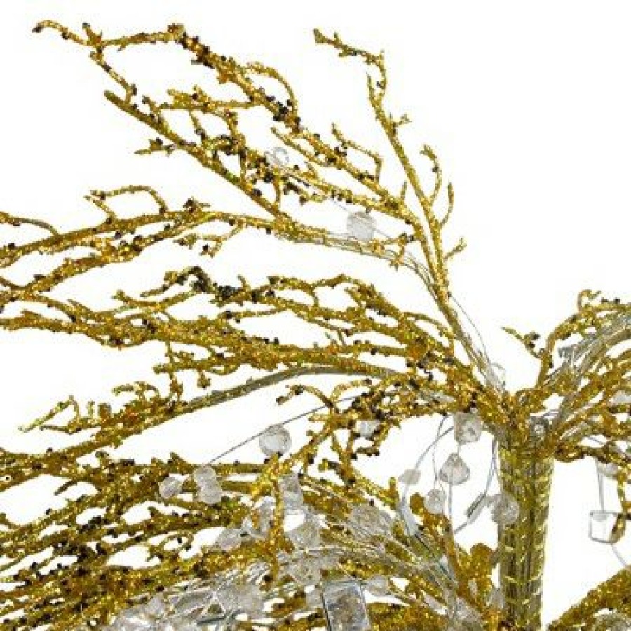 Pine * | Cmi 3.75 Unlit Artificial Christmas Tree Potted Gold Crystallized Glitter Mirrors And Beads