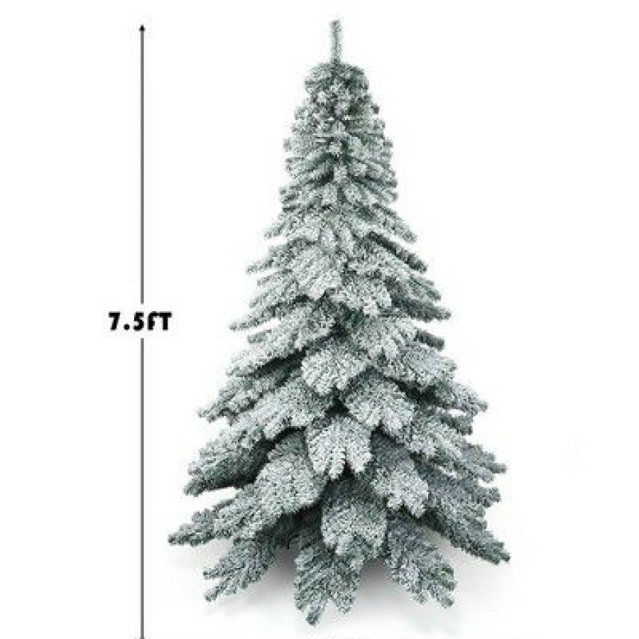 Pine * | Costway 7.5 Ft Snow Flocked Artificial Christmas Tree Hinged Alaskan Pine Tree Holiday