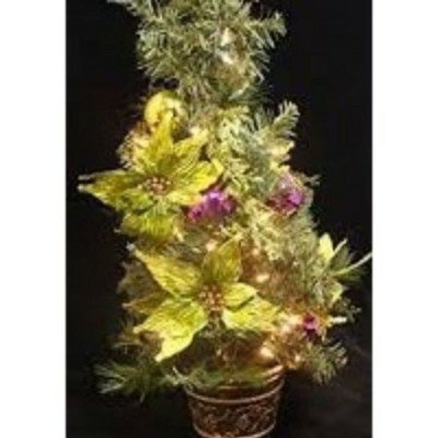 Pine * | Allstate Floral 31 Prelit Artificial Christmas Tree Slim Lime Green Poinsettia Pine Clear Lights