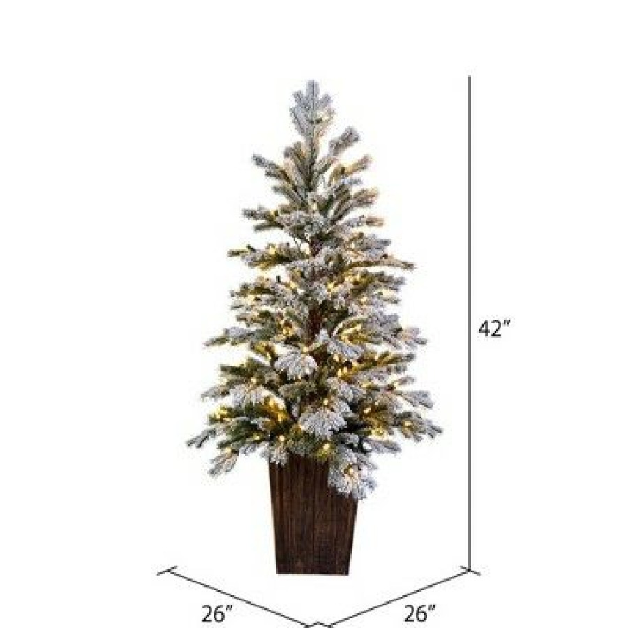 Unidentified Plant Variety * | Vickerman Potted Flocked Comet Pine Tree Artificial Christmas Tree Dura-Lit Warm White