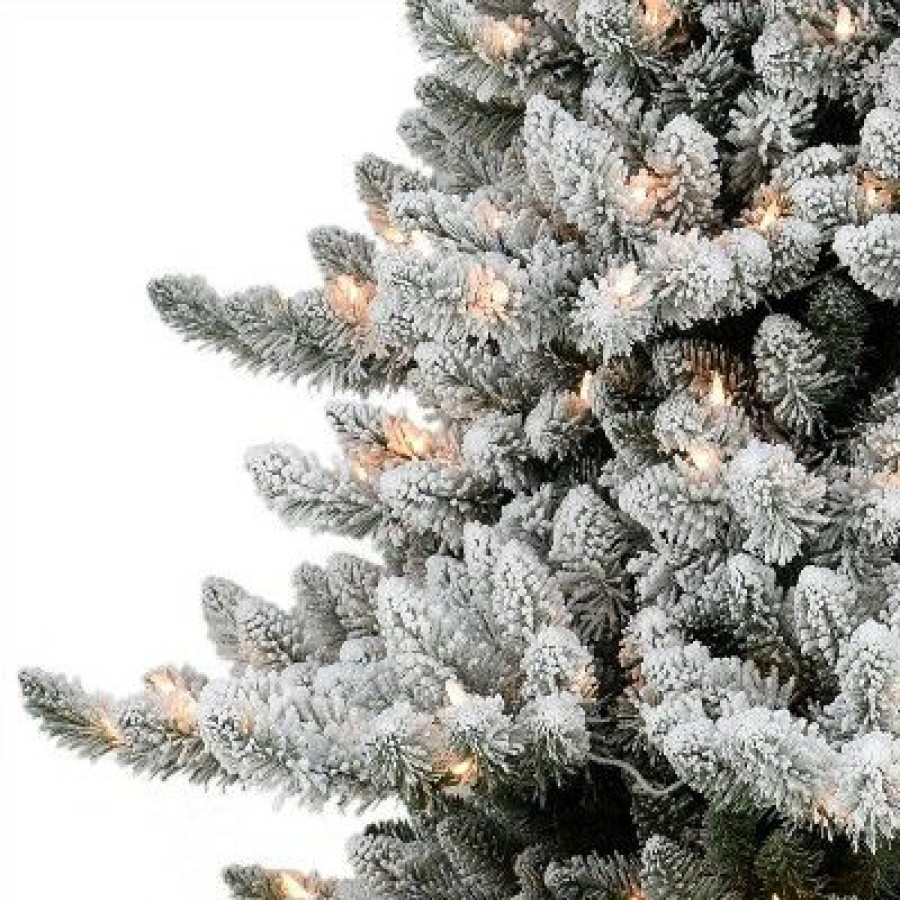 Alberta Spruce * | 7.5Ft Puleo Pre-Lit Flocked Full Royal Majestic Spruce Artificial Christmas Tree With Silver Crown Treetop Clear Lights