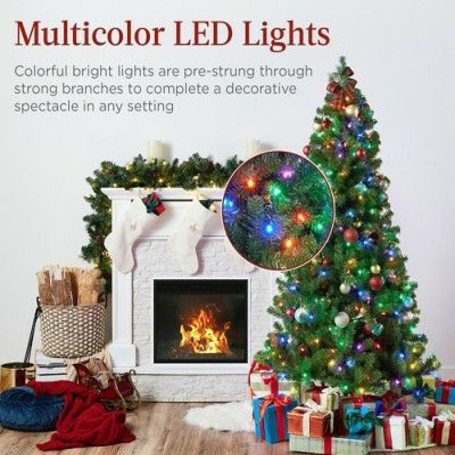 Spruce * | Best Choice Products 6Ft Pre-Lit Spruce Hinged Artificial Christmas Tree W/ 250 Multicolored Lights, Foldable Stand