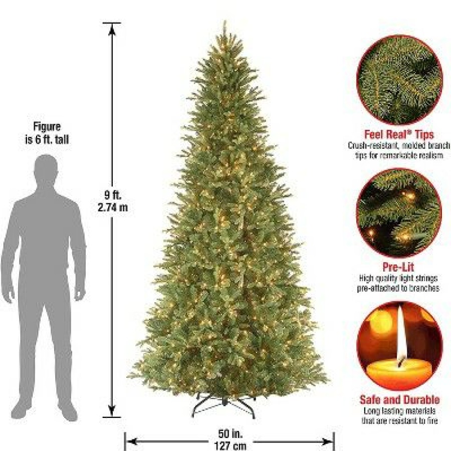 Unidentified Plant Variety * | National Tree Company Feel Real 9 Foot Artificial Hinged Slim Bodied Prelit Tiffany Fir Christmas Tree With White Lights And Sturdy Metal Base Stand