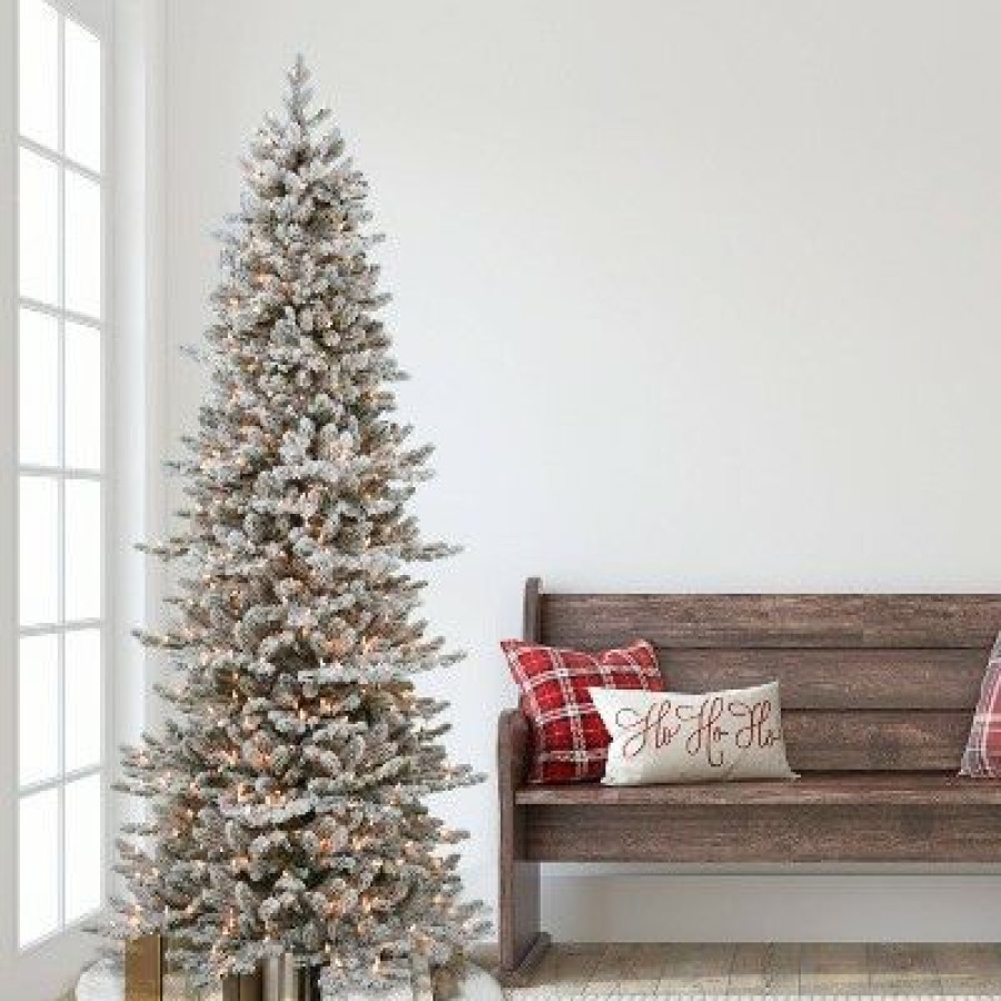 Douglas Fir * | 7.5Ft Puleo Pre-Lit Flocked Slim Royal Majestic Douglas Spruce Artificial Christmas Tree Clear Lights