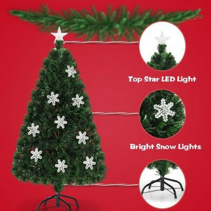 Pine * | Costway 4'/5'/6'/7'Pre-Lit Fiber Optic Christmas Tree Multicolor Lights