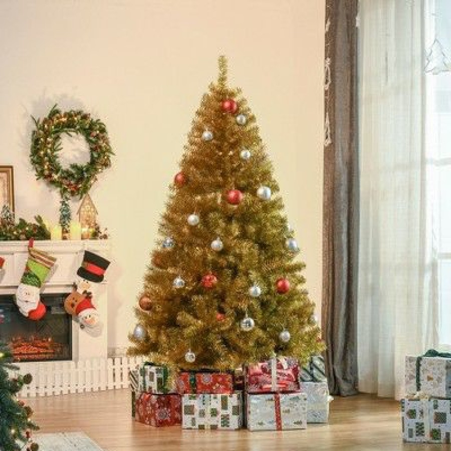 Douglas Fir * | Homcom Golden Fir Artificial Christmas Tree With Foldable Steel Base For Home Holiday Decoration