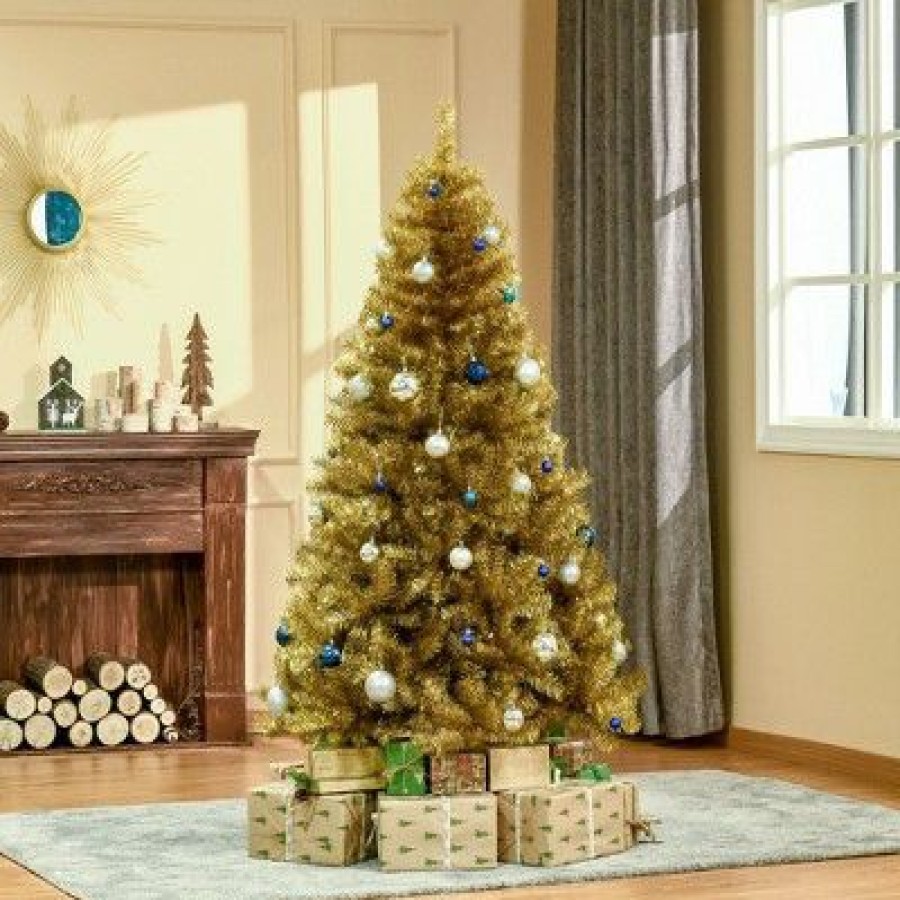 Douglas Fir * | Homcom Golden Fir Artificial Christmas Tree With Foldable Steel Base For Home Holiday Decoration