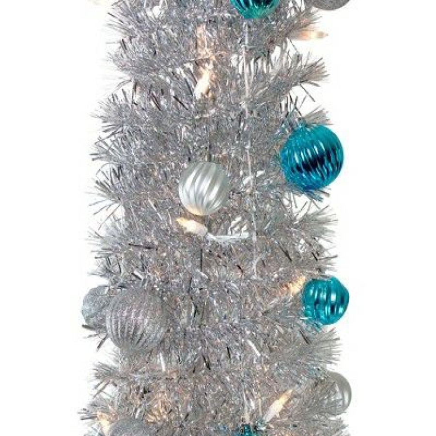 Pine * | Northlight 6 Pre-Lit Silver And Blue Pre-Decorated Pop-Up Artificial Christmas Tree