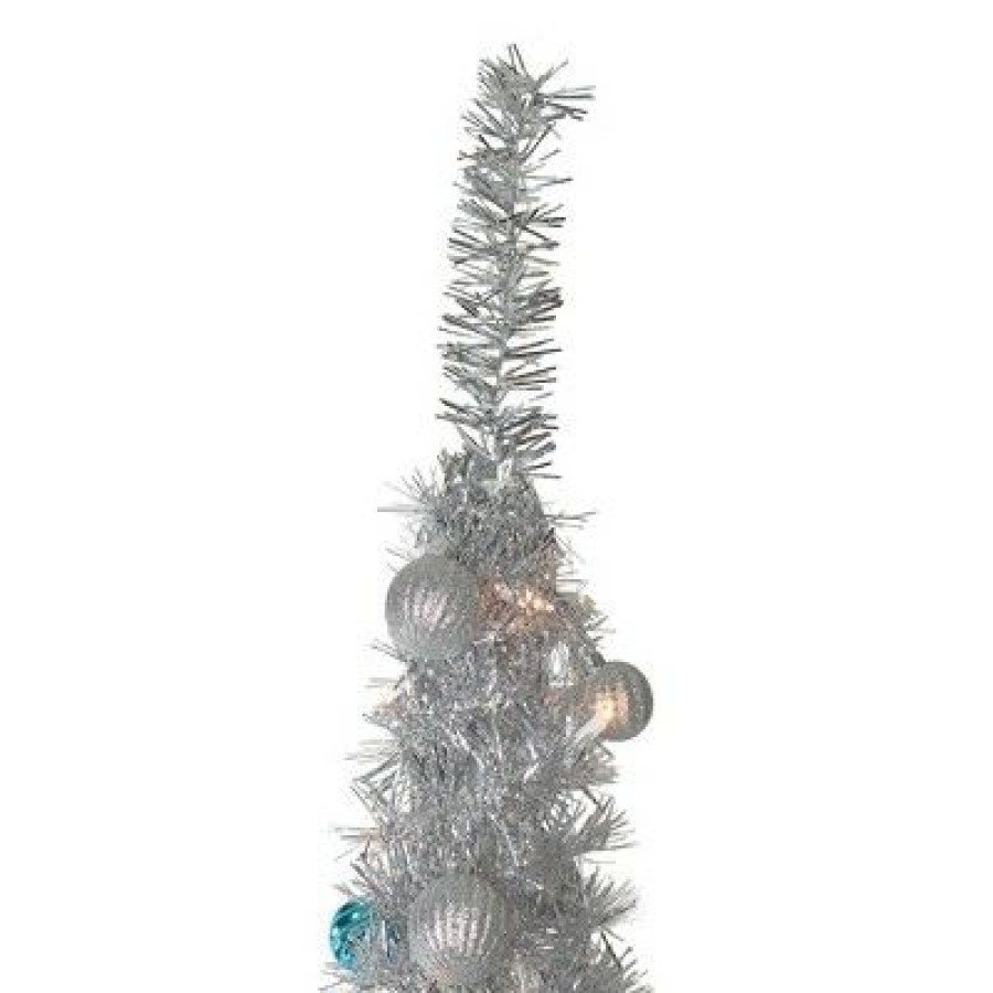 Pine * | Northlight 6 Pre-Lit Silver And Blue Pre-Decorated Pop-Up Artificial Christmas Tree