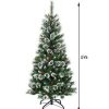 Pine * | Costway 5 Ft Snow Flocked Artificial Christmas Hinged Tree W/ Pine Needles & Red Berries