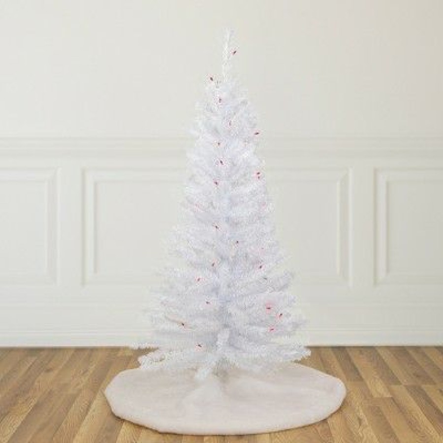 Pine * | Northlight 4 Pre-Lit Woodbury White Pine Slim Artificial Christmas Tree, Pink Lights