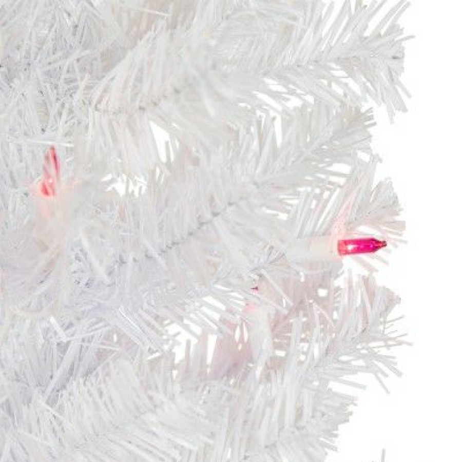 Pine * | Northlight 4 Pre-Lit Woodbury White Pine Slim Artificial Christmas Tree, Pink Lights