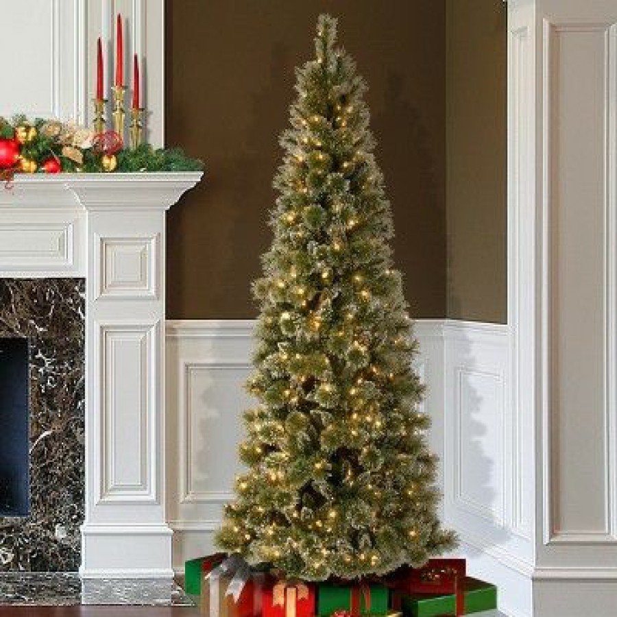 Pine * | National Tree Company 7.5 Ft. Glittery Bristle(R) Pine Slim Tree With Warm White Led Lights