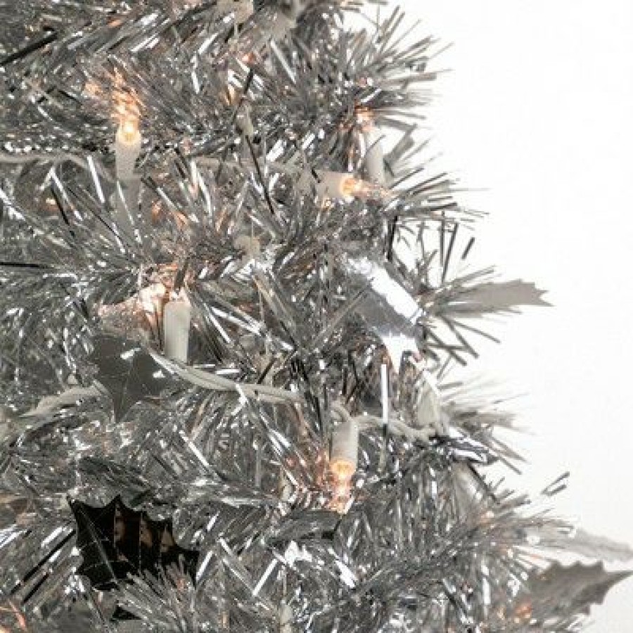 Pine * | Northlight 4 Pre-Lit Silver Tinsel Pop-Up Artificial Christmas Tree, Clear Lights