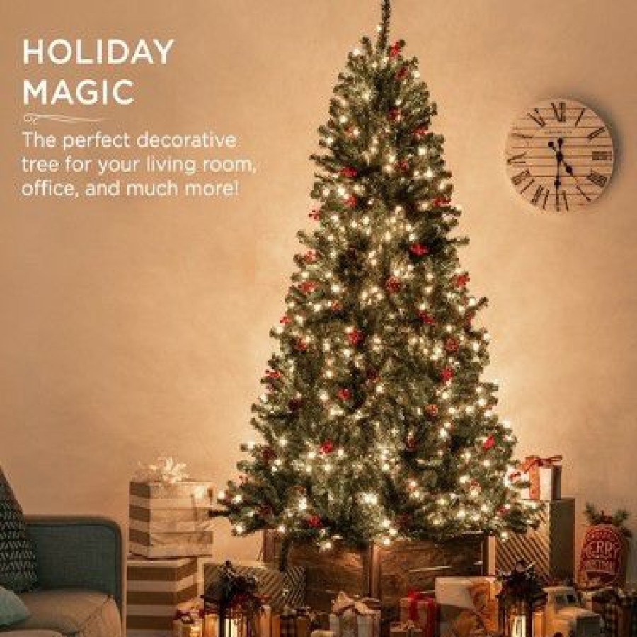 Spruce * | Best Choice Products Pre-Lit Pre-Decorated Holiday Spruce Christmas Tree W/ Metal Base