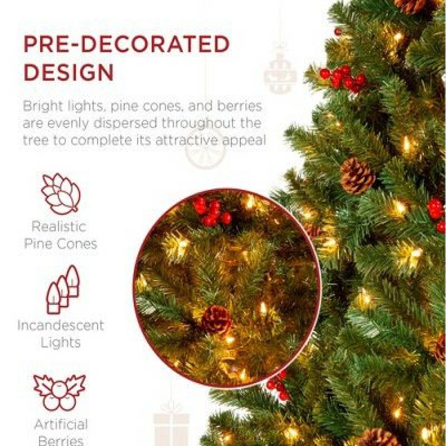 Spruce * | Best Choice Products Pre-Lit Pre-Decorated Holiday Spruce Christmas Tree W/ Metal Base