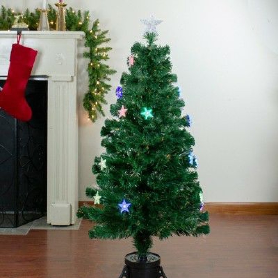 Pine * | Northlight 4 Pre-Lit Potted Medium Pine Color Changing Star Artificial Christmas Tree Multi-Color Fiber Optic Led Lights