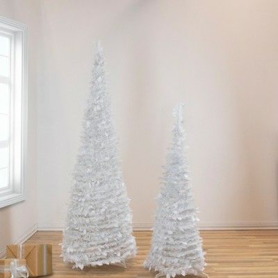 Pine * | Northlight 6 White Tinsel Pop-Up Artificial Christmas Tree, Unlit